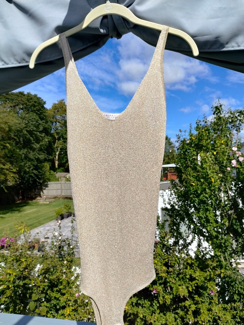 Brunello Cucinelli Metallic Cream Bodysuit- Elegant Shimmer Small - Picture 11 of 11